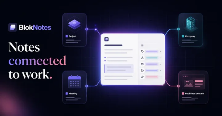 BlokNotes notes connected to projects, companies, meetings and published content